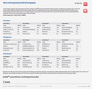 Screenshot aus dem MetaCheck Ernährungsportal: Ernährungsplan
